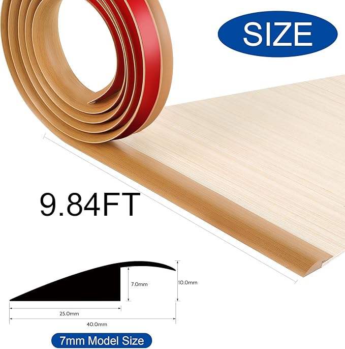 BNELL Floor Transition Strip Self Adhesive-PVC Carpet & Floor Edging Trim Strip,Threshold Transitions Suitable for Threshold Height Less Than 7mm (9.84FT_Yellow Oak Grain)