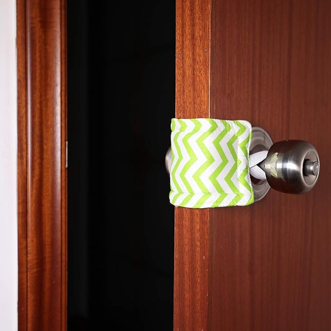 Door Silencer Door Jammer Door Closer Cushion Nursery Door Silencer Door Latch Cover 3 Pack for Noise Reducing Quiet Doors Baby Toddler Safety 3.25 x 5.5 Inch (Green Chevron)