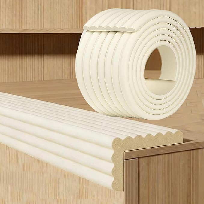 Beige Foam Edge & Corner Protector Tape, 0.35" Thick x 3.15" Wide x 6.56 FT, Strong Adhesive, Baby Proofing for Table Edge, Crib Edge, Sharp Furniture Edge Protection