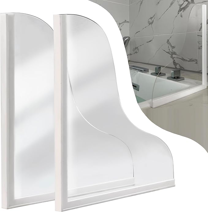 Shineligee 2 Pack Updated Shower Splash Guard, Large Splash Guards for Bathtub, Consists of Silicone Base and Acrylic Plate, Keep Water in Shower or Bath, Shower Corner Splash Guard