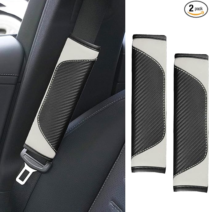 2PCS Car Seat Belt Cover Pad, Soft Carbon Fiber Leather Seatbelt Shoulder Protector for a More Comfortable Driving, Universal Safety Belt Strap Cover to Protect Your Neck (White)
