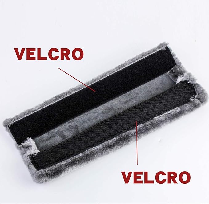 Amooca Soft Faux Fur Universal Fit Seatbelt Cover Car Truck SUV Airplane Seat Belt Shoulder Pad for Carmera Backpack Straps Neck Cushion Protector 2 Pack 10.5in Dark Gray
