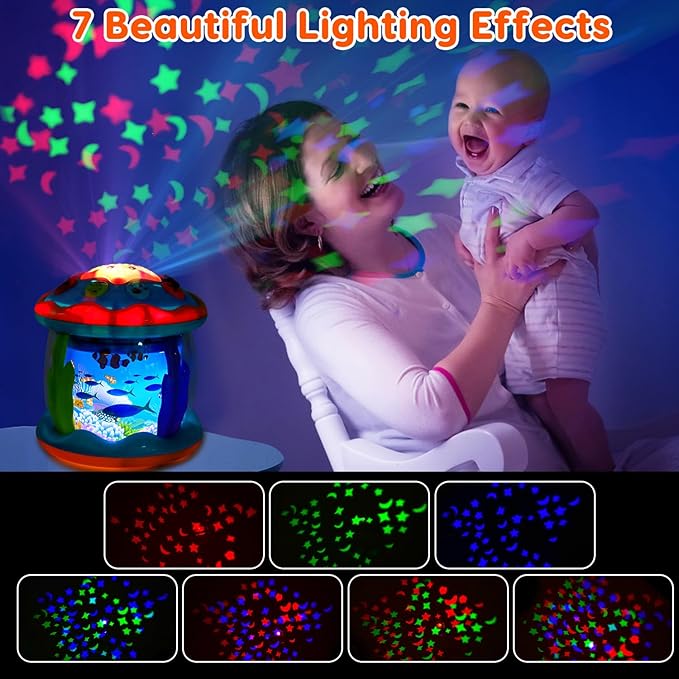 Baby Toys 6 to 12 Months Ocean Projector Rotating Musical Light Up Tummy Time Toys for Infant 0-6 3-6 Months Baby Aquarium Crawling Toys 4 5 6 7 8 9 12-18 Months Birthday Gifts for 1 Year Old Boy Girl