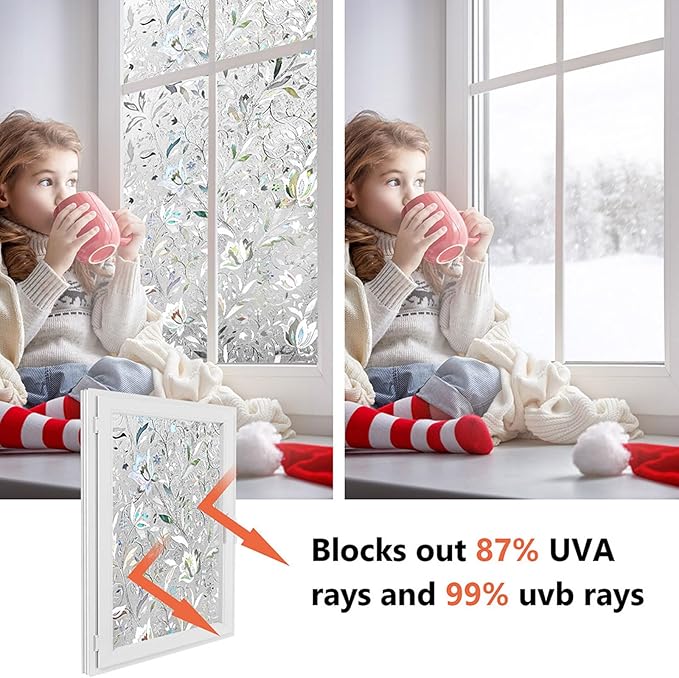 Kromapolis Window Film, Window Privacy Film, Window Vinyl Glass Covering, Stained Glass Decorative Film, Window Film Privacy Frosted Static Clings, Non-Adhesive, No-Glue (35.4 x 157.4 inch)