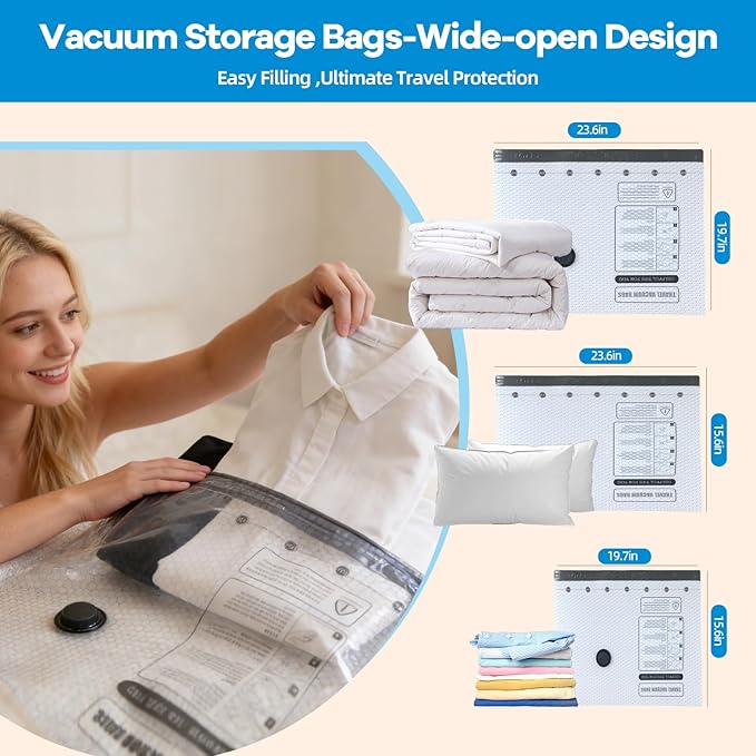 9 Packs Jumbo Vacuum Storage Bags For Travel, Extra Large Vacuum Compression Bags For Clothes Bedding, Space Saver For Luggage Suitcase Compression, Travel Packing Organizers Whit Vacuum Pump