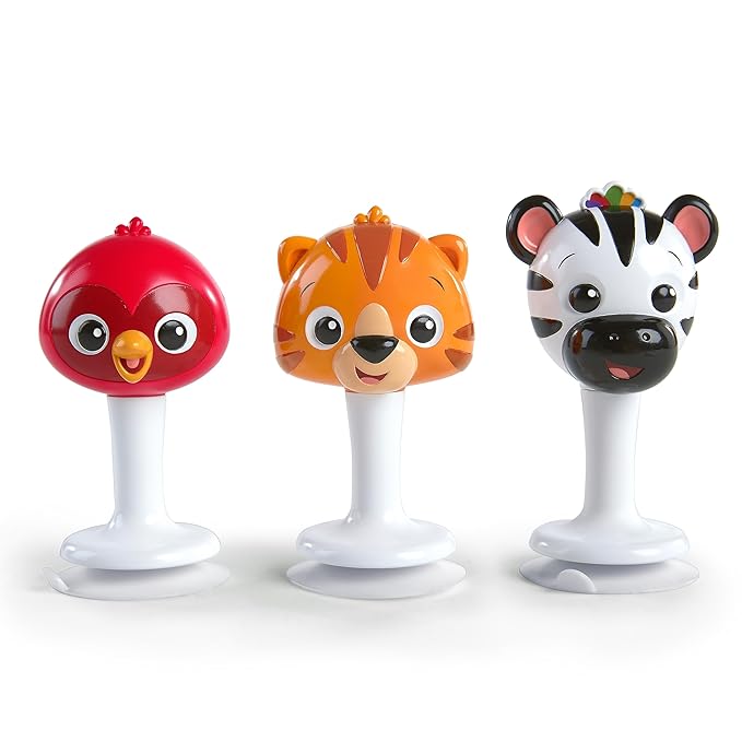 Baby Einstein Rattle & Jingle Trio High Chair Suction Toys Take-Along Musical Rattle Set Age 6 Months +, Multicolor, 3 Count
