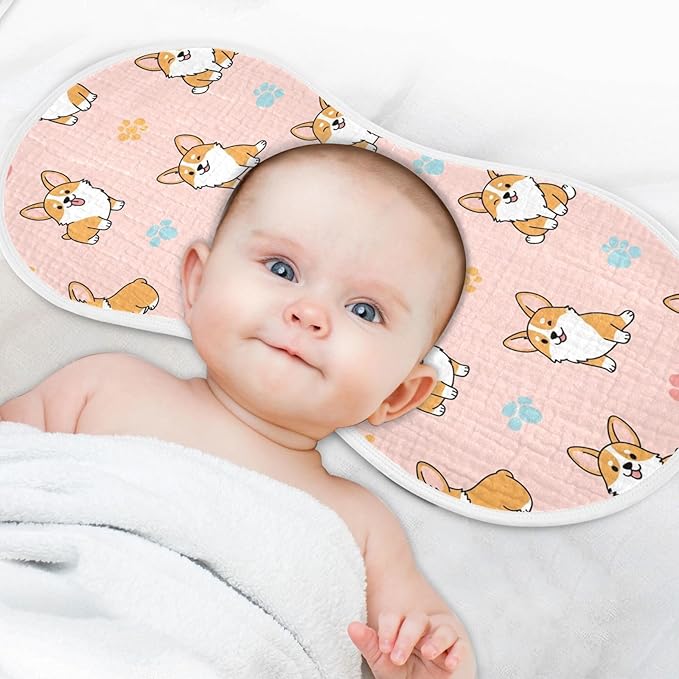 Qinllo 4 Pack Muslin Burp Cloths Cute Dogs Pink Cotton Baby Burp Cloths Ultra Absorbent and Soft Burping Cloth for Baby Boys Girls 22x11 Inch