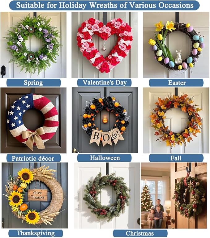 Sattiyrch 15" Wreath Hanger for Front Door,Sturdy Steel Wreath Door Hanger,Over The Door Hanger Hook (White,2)