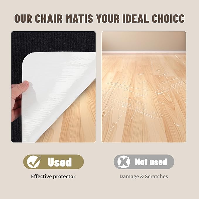 Office Chair Mat - for Hardwood Floors, Large Non-Slip Easy-Clean Floor Protection Blanket (Black, “60 x 48in”).