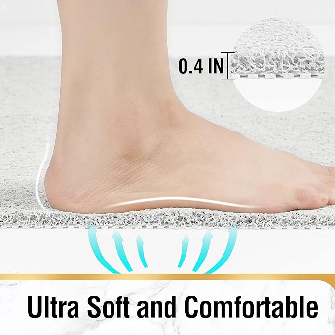 HITSLAM Non Slip Bathtub Mat 40 x 16 Inch, Extra Long Bath Mat for Tub, Soft PVC Loofah Shower Floor Mat with Drain, Quick Drying Bathroom Tub Mat for Wet Area, Without Suction Cup, White