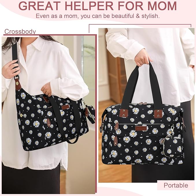 Diaper Bag Tote - Diaper Baby Bags with Pacifier Case, Shoulder Straps, Stroller Clips, Waterproof Large Mommy Maternity Travel Baby Bag for Mom and Dad, Daisy, Medium