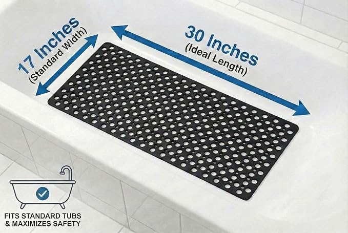 Nonslip Bathtub Mat Extra Soft TPE Bath Mat for Kids, Machine Washable Bathroom Shower Mat(Black/ 30L x 17W Inch)
