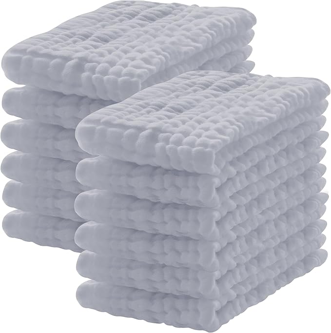 Lovely Care 12 Pack Muslin Burp Cloths 100% Cotton Muslin Cloths Large 20''x10'' Extra Soft and Absorbent Baby Burping Cloth - Slate
