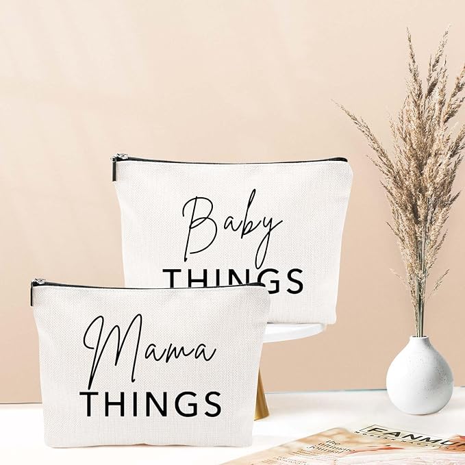 Mama and Baby Bag Set Canvas Pouch Set Keepsake for New Mothers Travel Toiletry Bag for Baby Stuff, Mother's Day Gifts, Set of 2