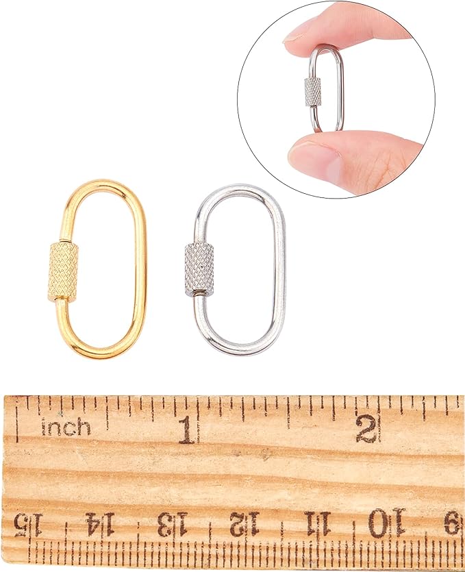 UNICRAFTALE 4pcs 2 Colors 1 Inch Oval Screw Carabiner Stainless Steel Lock Clasps Rings Small Metal Split Key Chain Connector for Necklace Bracelet Jewelry Making