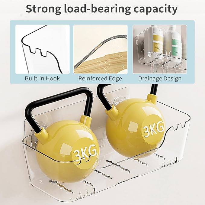 2 Pack Bath Toy Storage Holder - Large Capacity Suction Cup Shower Caddy, Clear Plastic Bathtub Toy Organizer with Drain Holes No Drill Wall Mount Baby Bath Toy Holder for Bathroom