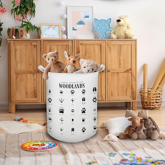 HKTZM Kids Laundry Basket, Animal Tracks of the Woodlands Laundry Basket Hamper Waterproof Collapsible Storage Bin Organizer for Bedroom Bathroom Boys Girls Kids Nursery Toddler Room Clothes Toys