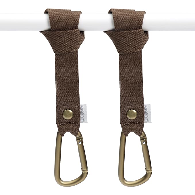 haakaa Baby Stroller Hooks for Bags丨Universal Stroller Straps and Hooks, Non-Slip with One-Hand Opening, Multipurpose Hooks for Diaper Bags, Backpacks, Bikes & Shopping Carts - Brown, 2 Pack
