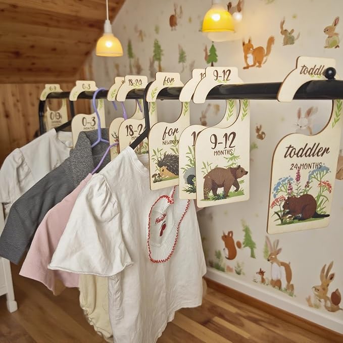 Baby Closet Dividers 8 PCS - Cute Baby Clothes Organizer for Nursery Decor, Double-Sided Size Labels from Newborn to 24 Months