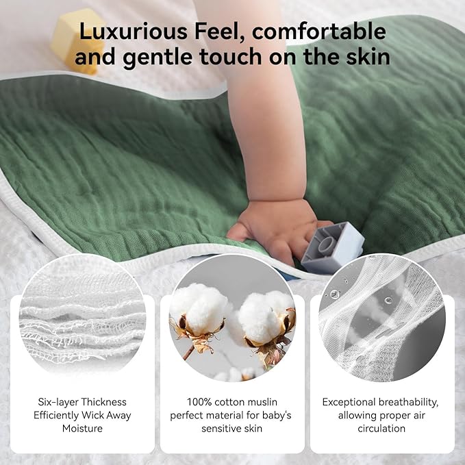 Synrroe Burp Cloths Large, Muslin Burp Cloths for Baby Girls and Boys, Pack of 4 Extra Absorbent and Soft Muslin, 6 Layers 20 by 10 Inches 100% Cotton (Brown-Green 4 Pack)