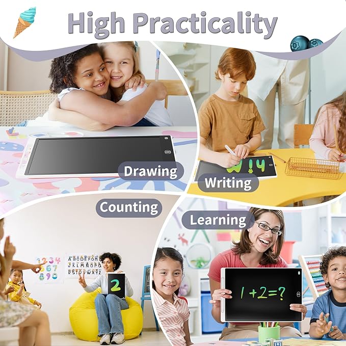 [2 Pack] Genialba LCD Writing Tablet 12-Inch Colorful Doodle Board, Toddler Learning Educational Toys Gifts for 3-8 Years Old Girls and Boys, Electronic Drawing Pad for Kids (Black&White)