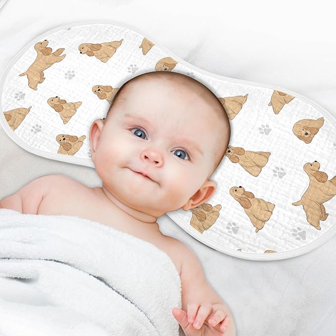 Qinllo 4 Pack Muslin Burp Cloths American Cocker Dog White Cotton Baby Burp Cloths Ultra Absorbent Burping Cloth Soft Spit Up Rags for Newborn Babies Boys Girls 22x11 Inch