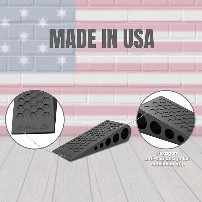 Door Stoppers for Bottom of Door Premium Floor Rubber Door Stop Wedge Made in USA Heavy Duty Honeycomb Design for Carpet, Tile, Ideal for Home, School, Commercial,Gray 4 Pack