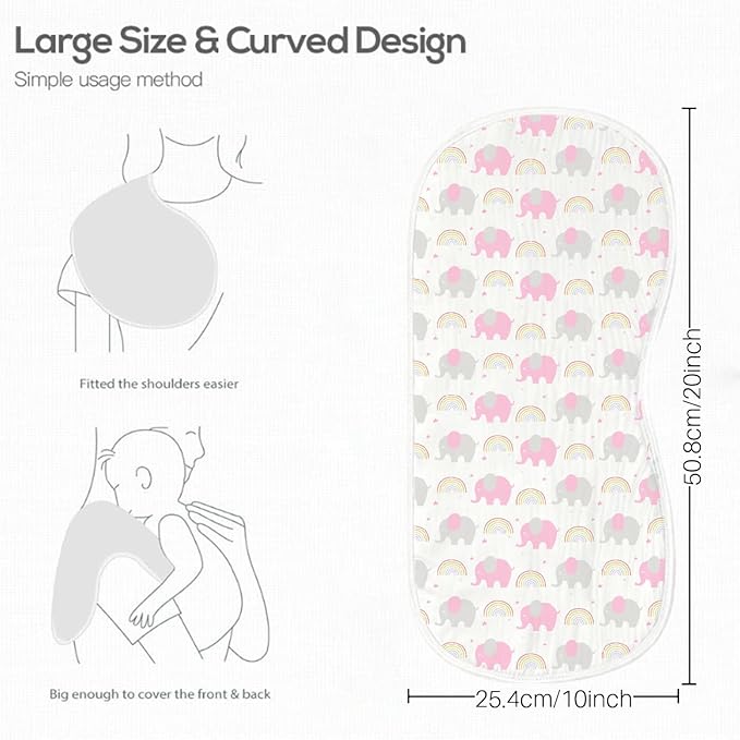 Spriggenix 6 Pack Pink Burp Cloths Baby Boys Girls with Elephant Pattern, Large Cotton Burping Clothes for Newborns Gifts Extra Soft and Absorbent 9.8X19.6inches