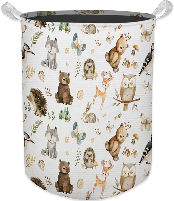 HKTZM Baby Nursery Laundry Basket, Toybox for Boys Girls Room, Forest Animal Laundry Basket Hamper Waterproof Collapsible Clothes Toys Storage Bin Organizer for Kids Room Playroom Bedroom Bathroom