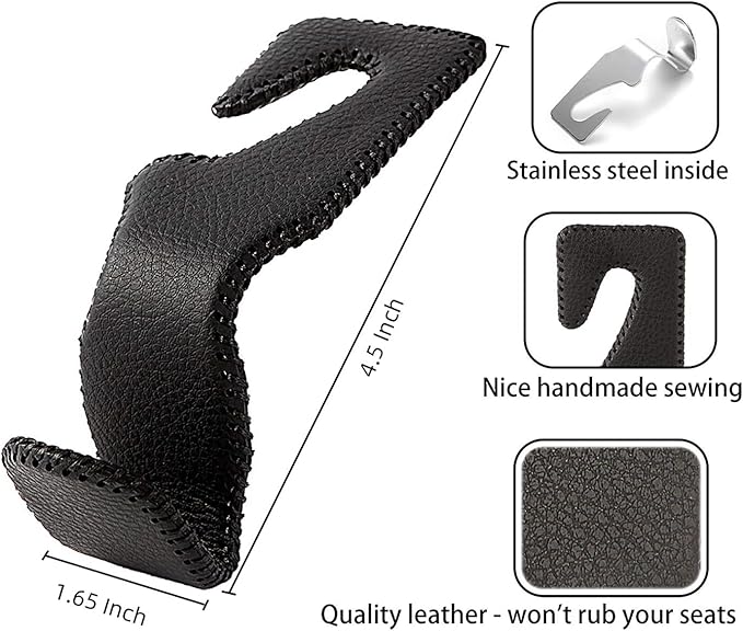 Car Hooks for Purses and Bags, Car Back Seat Headrest Hanger Vehicle Red Superior Leather Storage Hook, Pack of 2