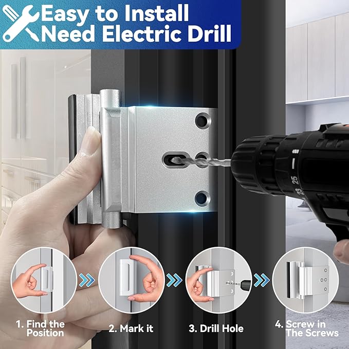 2Pack AceMining Door Reinforcement Lock Withstands 800lbs of Force - Silver Extra Child Proof Door Lock Drilling Required,Prevents Unauthorized Entry,Add a Door Security Lock for Home Safety & Privacy