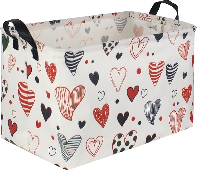 Sanjiaofen Rectangular Kids Storage Basket,Heart Baskets Organizer.Cute Storage Bin with Handles. Love Basket,Girls Room Decor,Toys Box,Gifts Bins Empty.(Line Love)