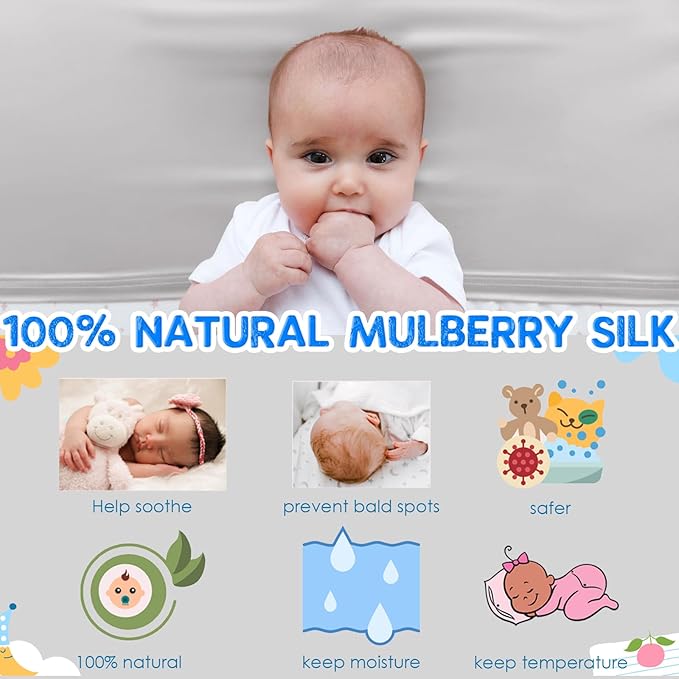 PROMEED 2 Pack 100% Mulberry Silk Crib Sleeve for Baby Hair Loss Prevention, Premium 23 Momme Natural Silk Bassinet Slip for Bassinets/Cradles/Cots/Cribs (Light Grey)