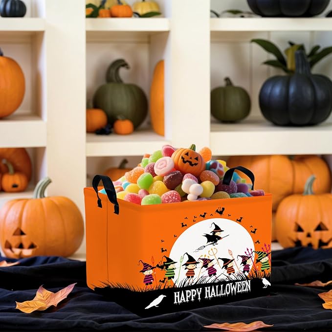 ASKETAM Halloween Basket Gift Cute Pumpkin Ghost Parties Decor Kid Trick or Treat Basket for Boys and Girls Rectangular Storage Bin Box (Witch)