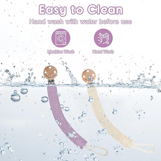 TYRY.HU Ribbon Baby Pacifier Clip Holder, 2 Pack Binky Paci Holder Clips, Pacifier Leash, Universal Binky Leash, Creamy White & Purple