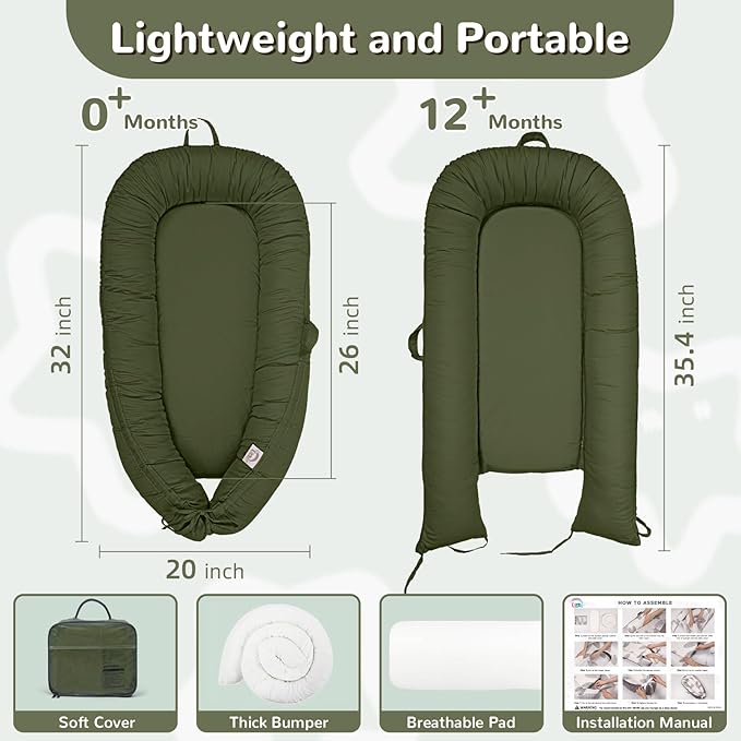 EAQ Baby Lounger, Infant Lounger for Newborn,Portable Baby Nest Cover Breathable & Soft, Newborn Essentials