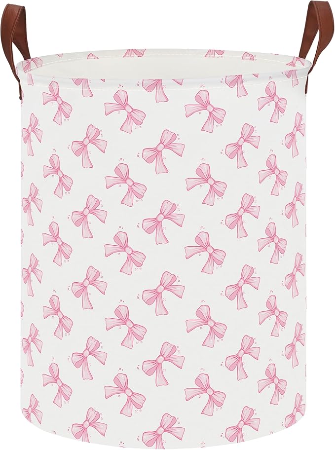 CLOCOR Large Laundry Basket,Waterproof Nursery Hamper,Collapsible Fabric Storage Container,Room Decor,Gift Basket（Star Bowknot