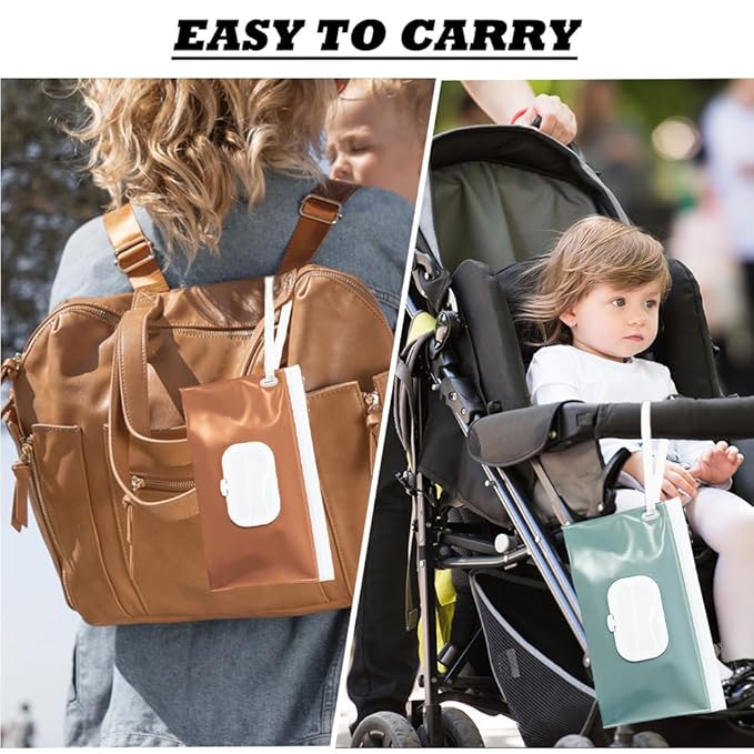 4 Pack Baby Wipes Dispenser [New Version-One Press Open],Portable Wipe Pouch,Refillable Wipe Holder, Baby Wipes Container Reusable Wet Wipes Bags Pouch for Travel (C)