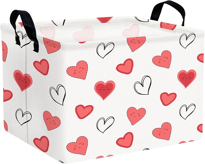 ASKETAM Valentine's Day Basket for Gifts Empty Cute Heart Large Gift Basket Decorative Storage Bin for Kid and Baby Room Décor (Cartoon Smiley Face Heart)