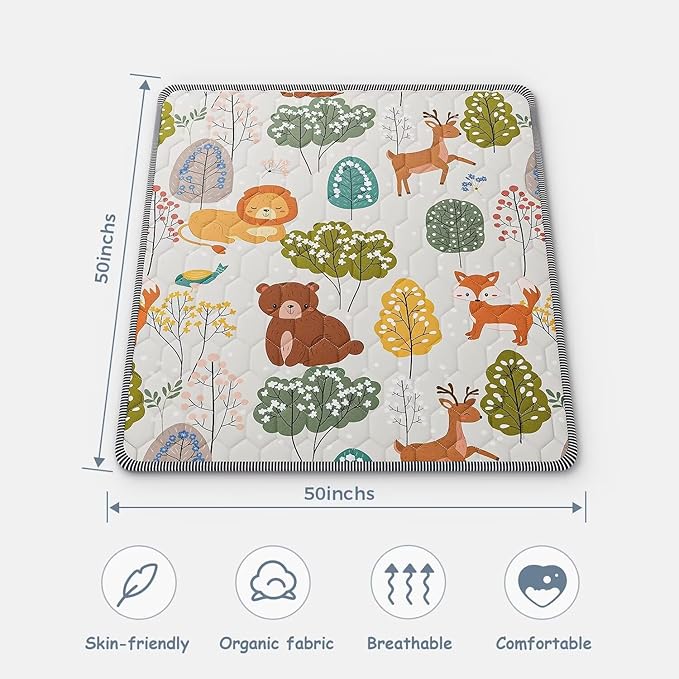 Baby Play Mat 50" X 50" Playpen Mat Upgraded Thicker Baby Floor Play Mat Cushioned Anti- Slip Crawling Mat Waterproof Activity Playmat for Babies Toddlers Infants Tummy Time Tree Fox