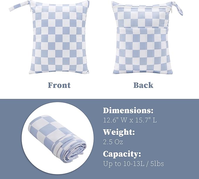 Ohocut Blue Checkered Waterproof Wet Dy Diaper Bag for Baby Essentials, Travel, Swimsuit, Beach Bag Accessories, Aesthetic Trendy Cute Toddler Baby Bag Pouch, Pack of 2