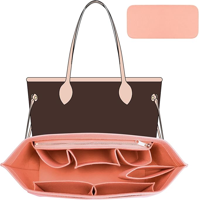Purse Organizer Insert Compatible with Lv Neverfull MM Insert Organizer Pink and More, Bag Organizer Liner Shaper for Tote Handbags, Pink/L
