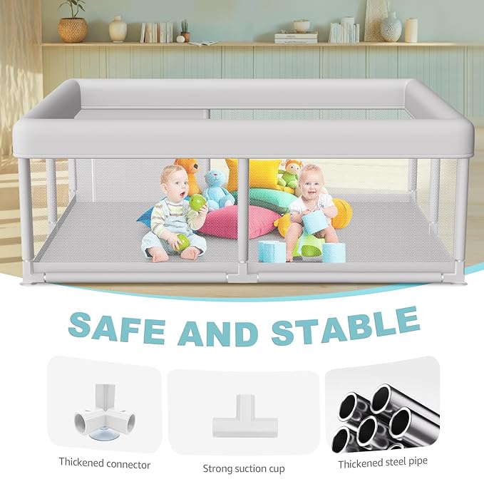 Large Baby Playpen 65x50 Inch, PlayPen for Babies and Toddlers, Sturdy Safety Play Yard for Indoor & Outdoor with Zipper Gate