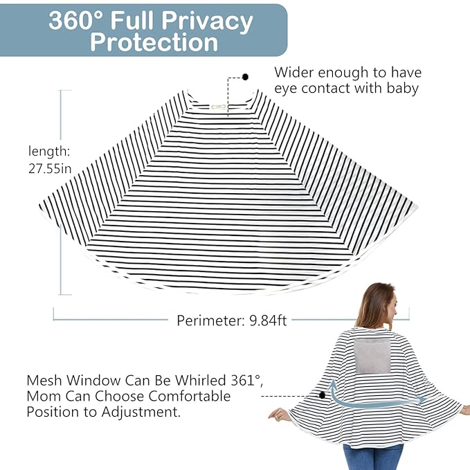 Baby Nursing Cover & Nursing Poncho - Multi Use Cover for Baby Car Seat Canopy, Shopping Cart Cover, Stroller Cover, 360° Full Privacy Breastfeeding Coverage, Baby Shower Gifts for Boy&Girl