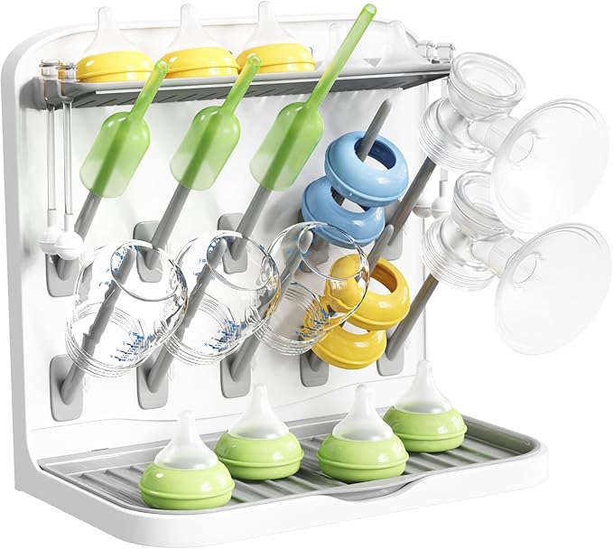 Lifewit Baby Bottle Drying Rack with 10 Hooks, Newborn Essentials Must Haves, Countertop Holder Organizer for Baby Stuff, Rack Dryer for Pacifiers, Weighted Straws, Pump Parts