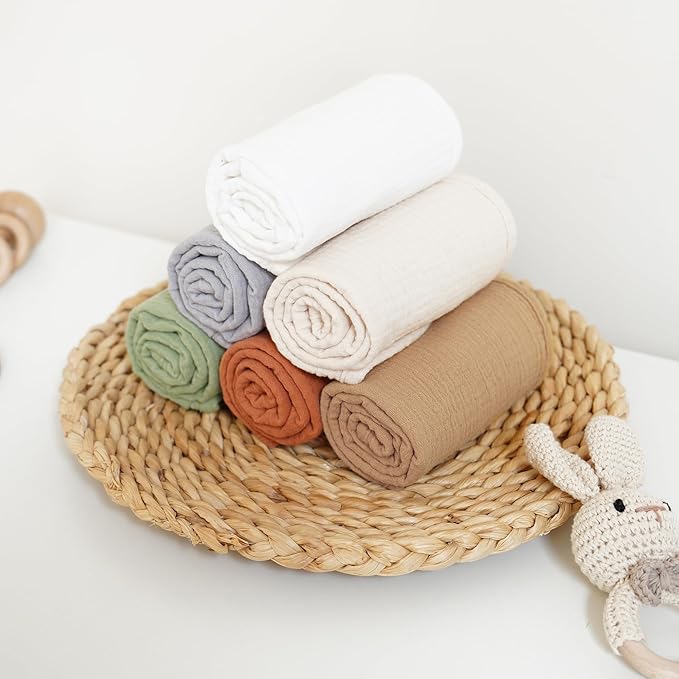 Konssy Muslin Baby Burp Cloths Sets for Unisex- 6 Pack Large 100% Cotton Burping Clothes for Newborn, Baby Girls and Boys