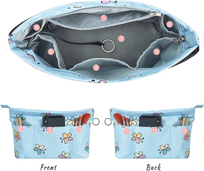 Vercord Premium Nylon Purse Organizer Tote Handbag Insert Organizers Bag in Bag Zipper 13 Pockets 5 Sizes