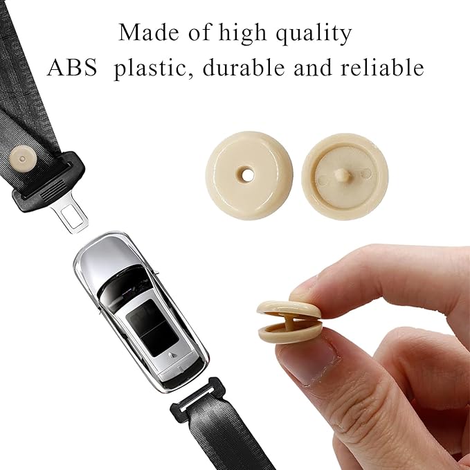 10 Sets Seat Belt Button Stop, Snap-On Plastic Seatbelt Stopper No Welding Required, Safety Seat Belt Stopper Spacing Limit Buckle Clip Retainer, Interior Car Accessories (Beige)