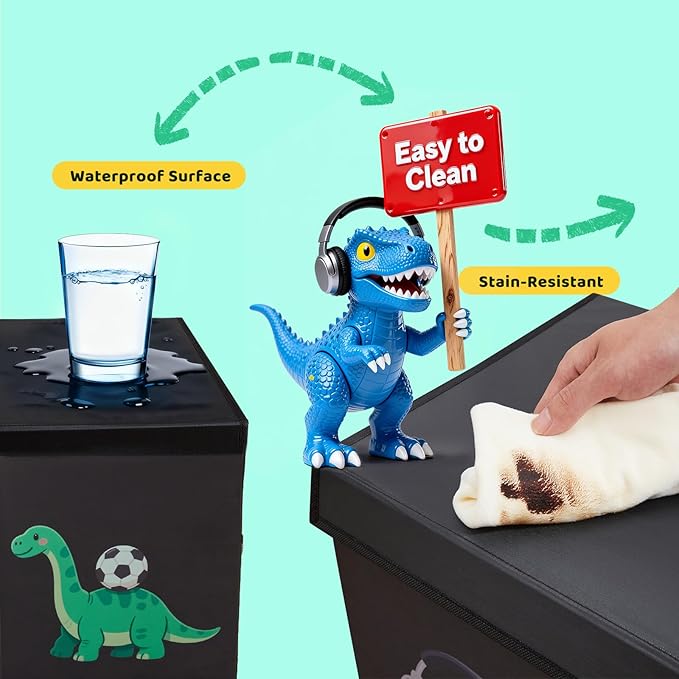 Uniency Extra Large Toy Box,150L Sturdy Dinosaur Collapsible Storage with Lid,40"x14"x16" Kids Storage Organizer,Chest Bin Baskets for Boys Girls,for Nursery,Bedroom,Playroom,Living Room,Toybox(Black)
