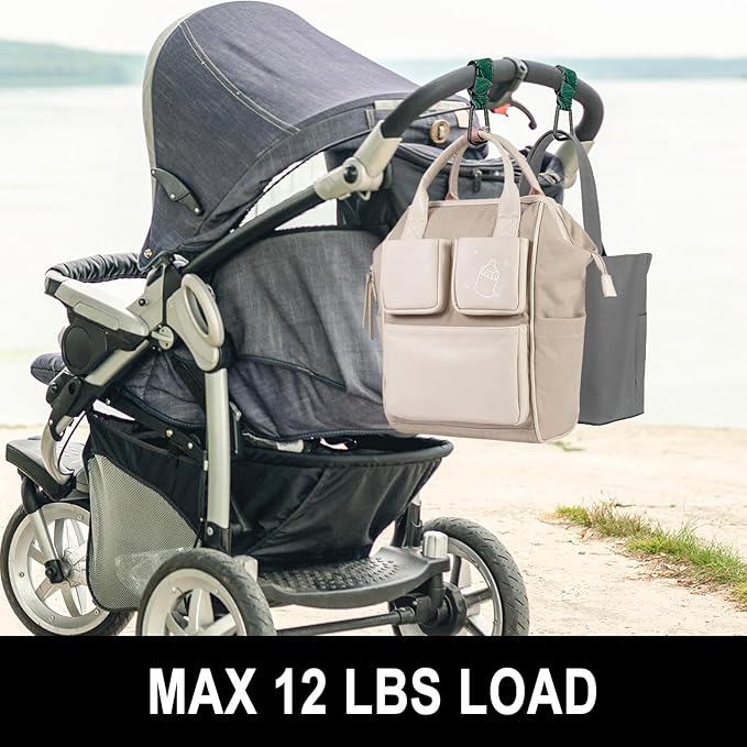 Baby Stroller Hooks for Hanging Bags, Universal Stroller Clips Accessories, Mommy Hook for Diaper Bag, Shopping Cart, Purse, Backpack - 2 Pack, Green Leaf